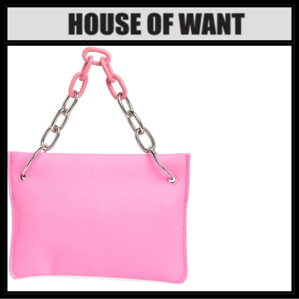 NWT House Of Want Vegan Leather Chill Clutch Handbag Taffy Pink - Picture 2 of 11